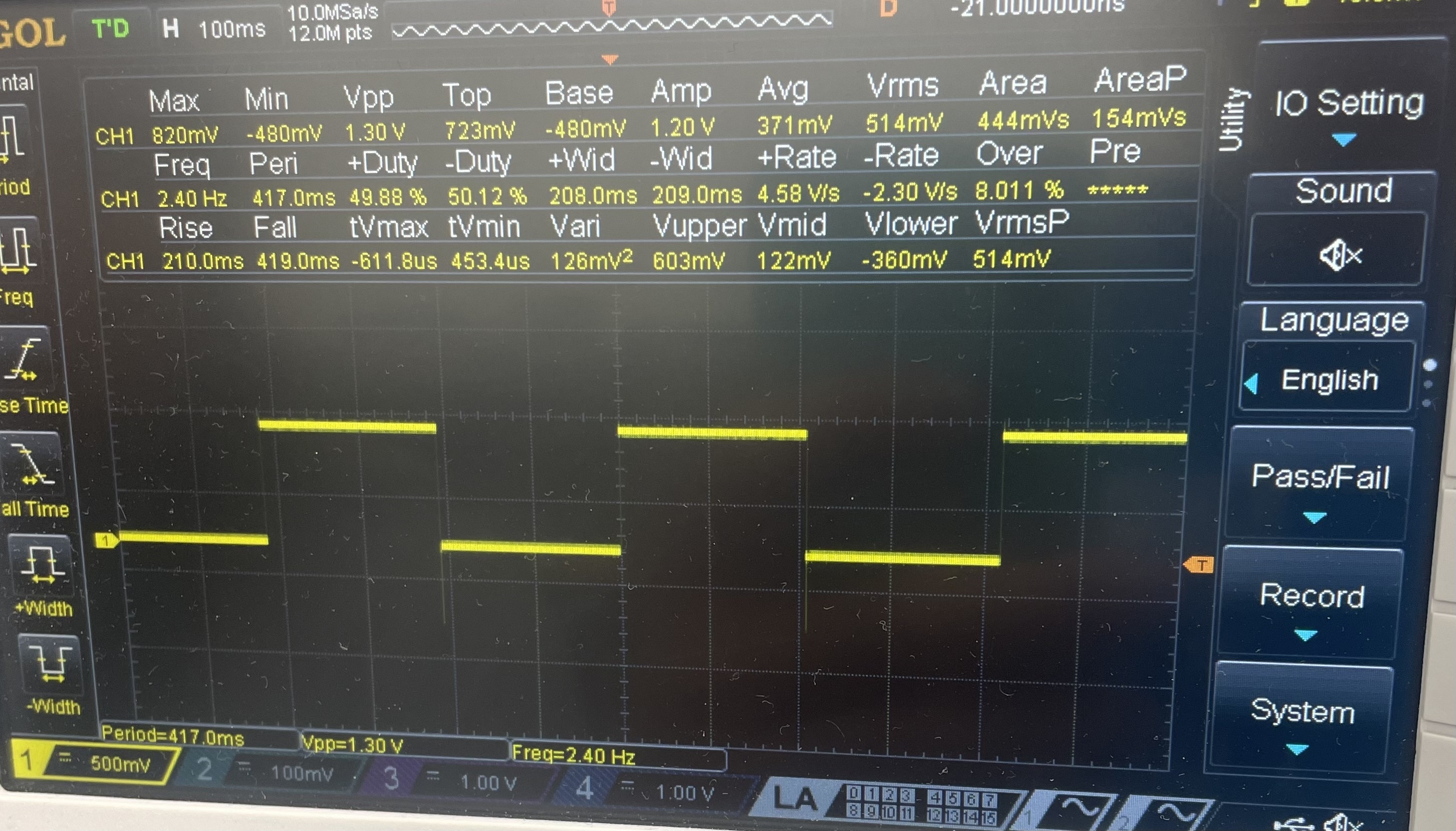 Figure 3: Picture of oscilloscope reading