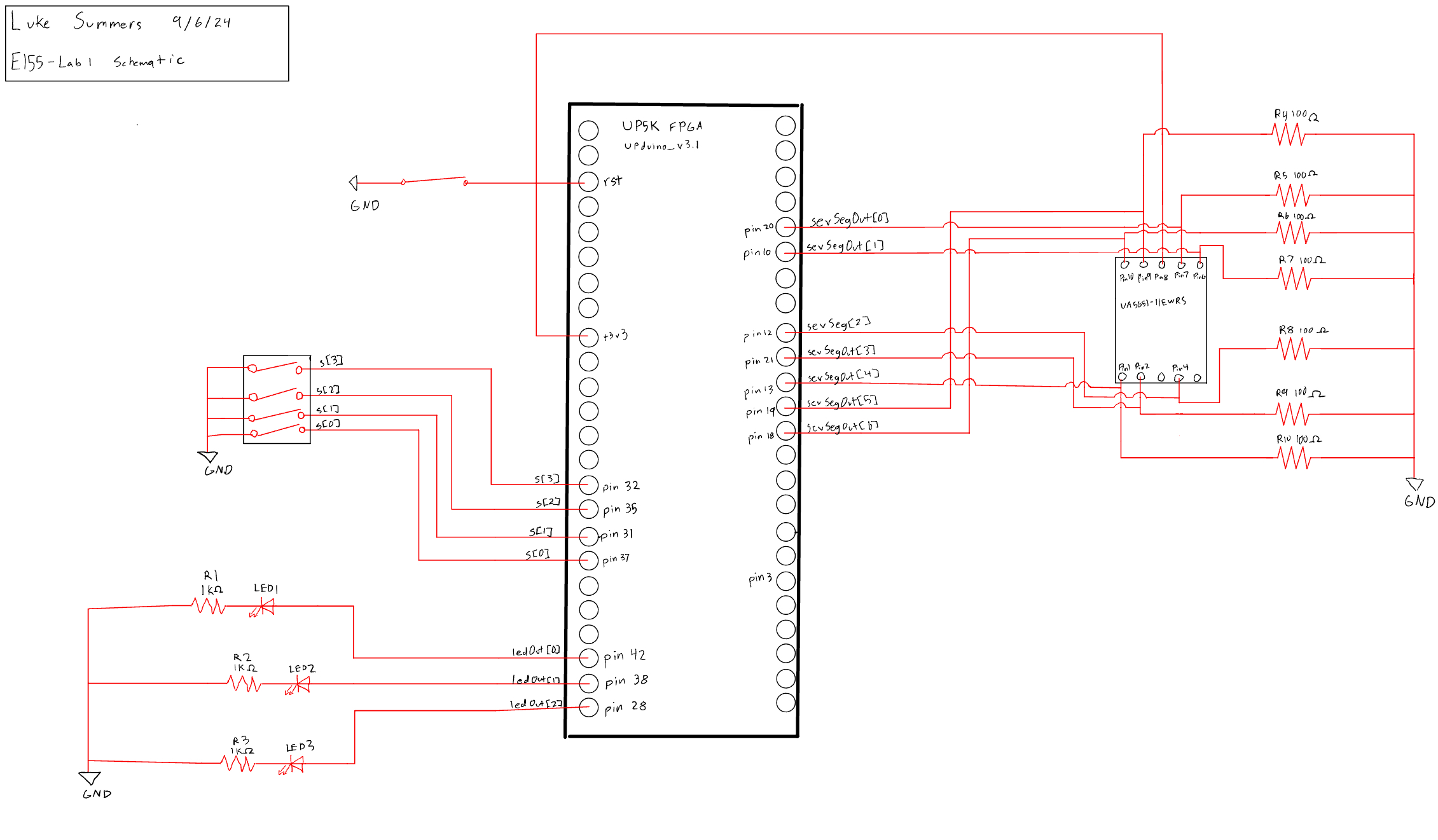 Figure 2: Schematic of the FPGA and LED Circuit